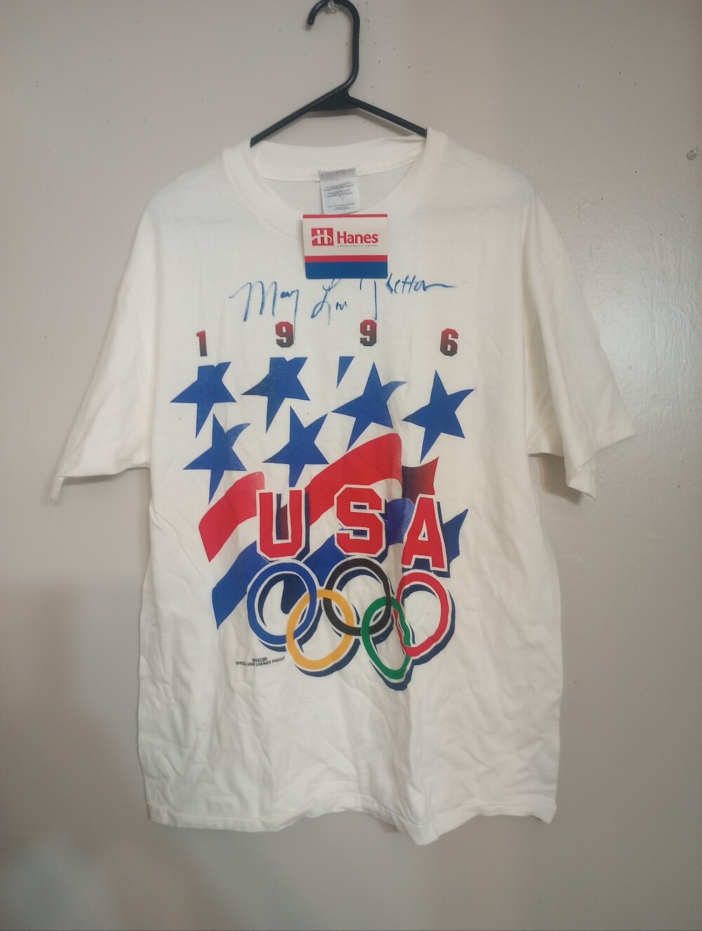 Hanes Beefy T USA 96 Olympics Tee NWT Dead stock Autographed By Mary Lou Retton